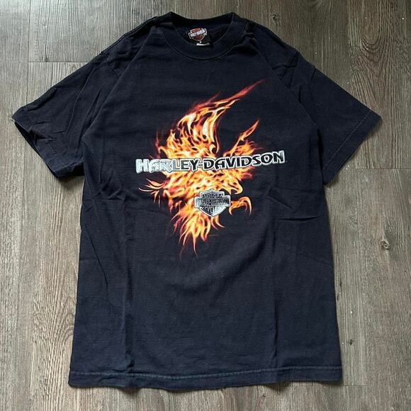Y2K Grunge Harley Davidson Daytona Beach Flaming Eagle Logo Black Tee. Sz M - Picture 1 of 5